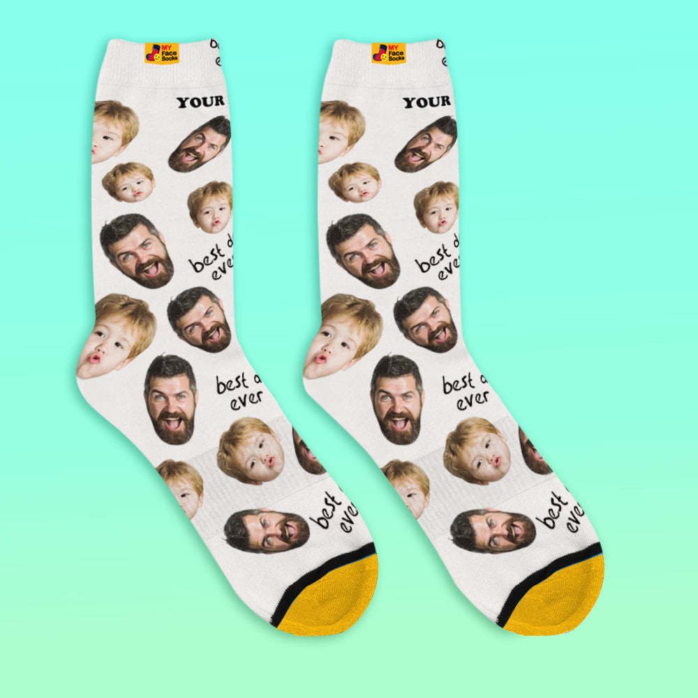 Chaussettes De Prévisualisation 3d Personnalisées Chaussettes My Face Ajouter Des Images Et Un Nom - Meilleur Papa De Tous Les Temps - VisageChaussettes