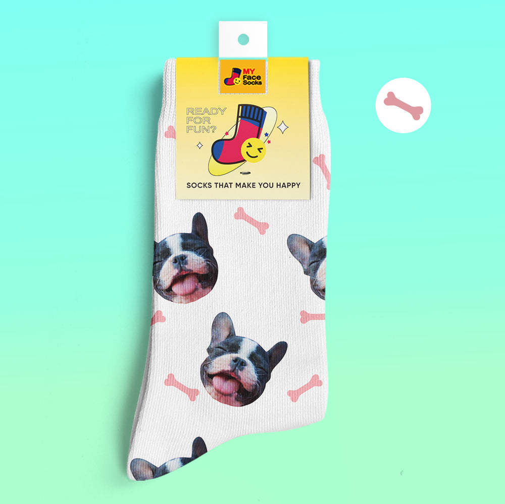 Chaussettes De Prévisualisation 3d Personnalisées Chaussettes My Face Ajouter Des Images Et Un Nom - Bones - VisageChaussettes