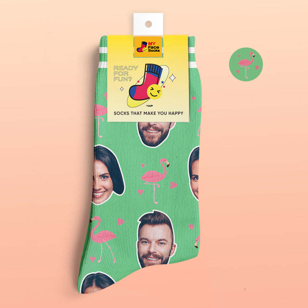 Chaussettes Prévisualisation 3d Personnalisées Chaussettes My Face Ajouter Images Et Nom - Flamant - VisageChaussettes