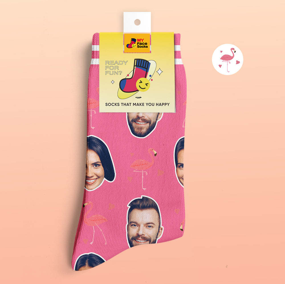 Chaussettes Prévisualisation 3d Personnalisées Chaussettes My Face Ajouter Images Et Nom - Flamant - VisageChaussettes