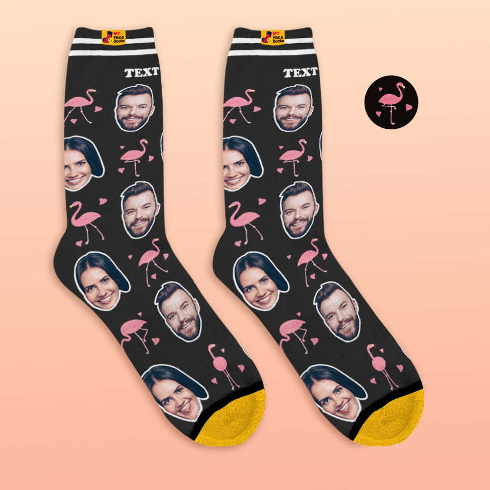 Chaussettes Prévisualisation 3d Personnalisées Chaussettes My Face Ajouter Images Et Nom - Flamant - VisageChaussettes