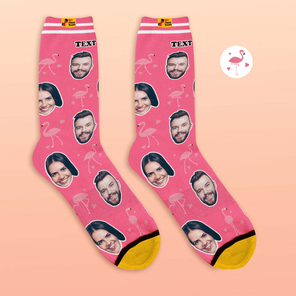 Chaussettes Prévisualisation 3d Personnalisées Chaussettes My Face Ajouter Images Et Nom - Flamant - VisageChaussettes