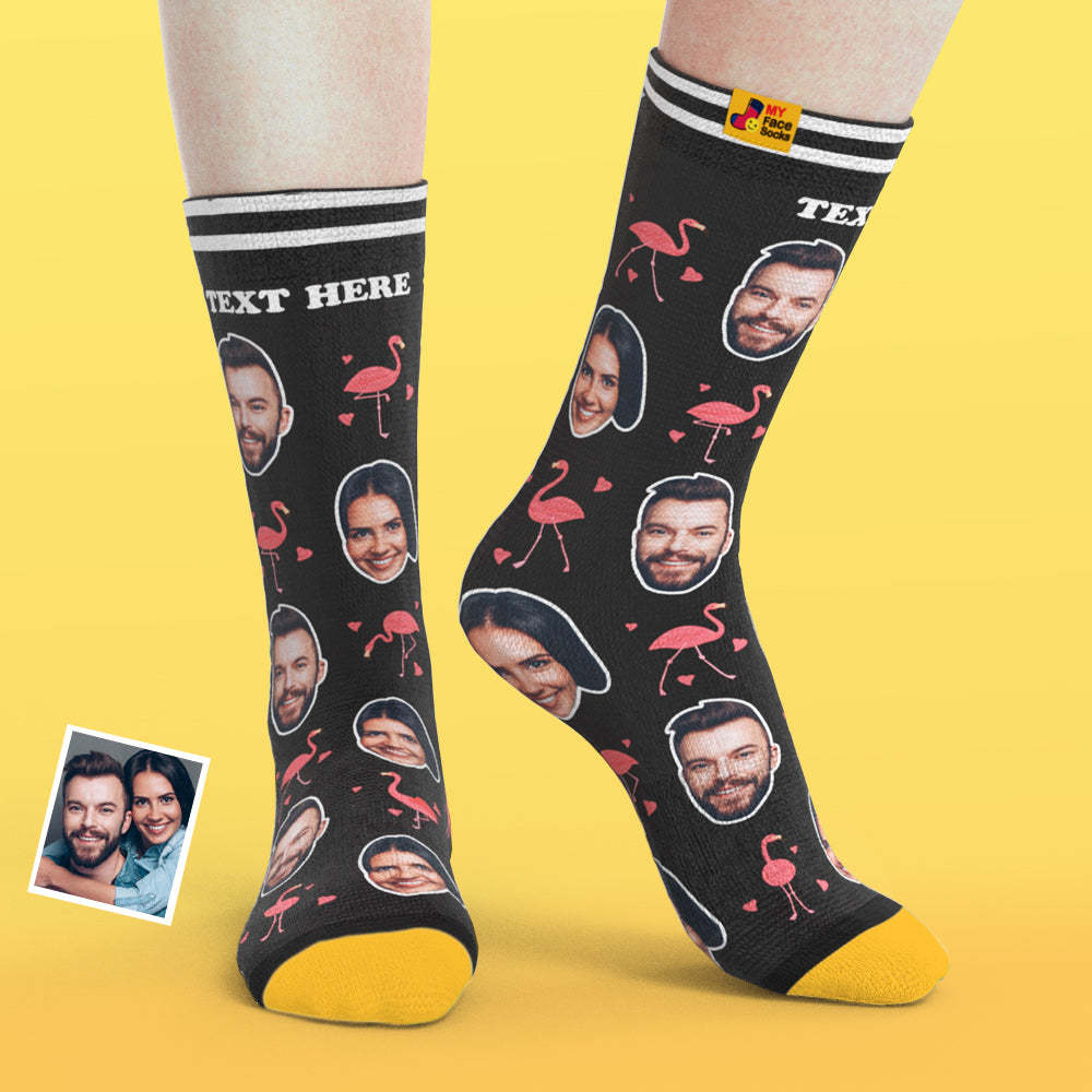 Chaussettes Prévisualisation 3d Personnalisées Chaussettes My Face Ajouter Images Et Nom - Flamant - VisageChaussettes