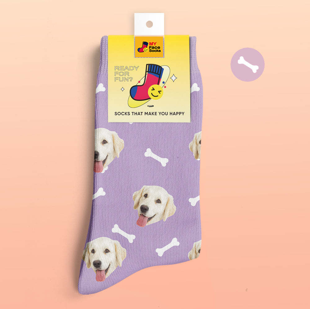 Chaussettes De Prévisualisation 3d Personnalisées Chaussettes My Face Ajoutez Des Images Et Un Nom - Dog Bones - VisageChaussettes