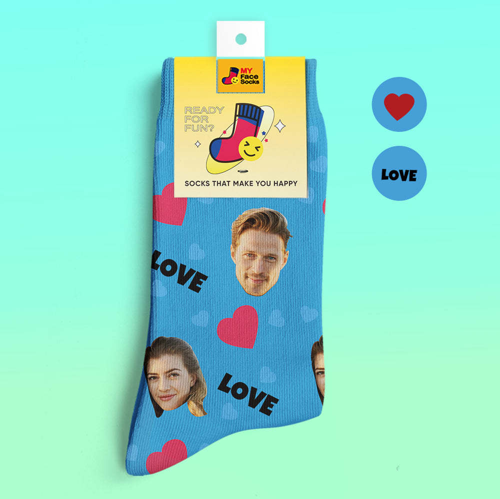 Chaussettes De Prévisualisation 3d Personnalisées Chaussettes My Face Ajouter Des Images Et Un Nom - Amour - VisageChaussettes