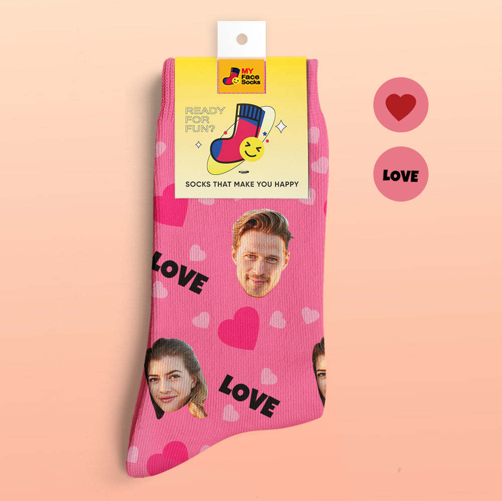 Chaussettes De Prévisualisation 3d Personnalisées Chaussettes My Face Ajouter Des Images Et Un Nom - Amour - VisageChaussettes