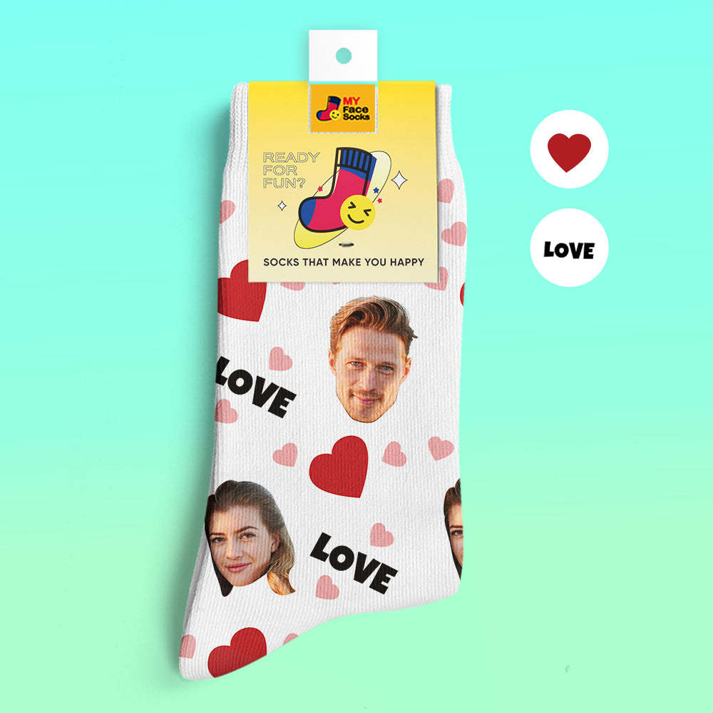 Chaussettes De Prévisualisation 3d Personnalisées Chaussettes My Face Ajouter Des Images Et Un Nom - Amour - VisageChaussettes