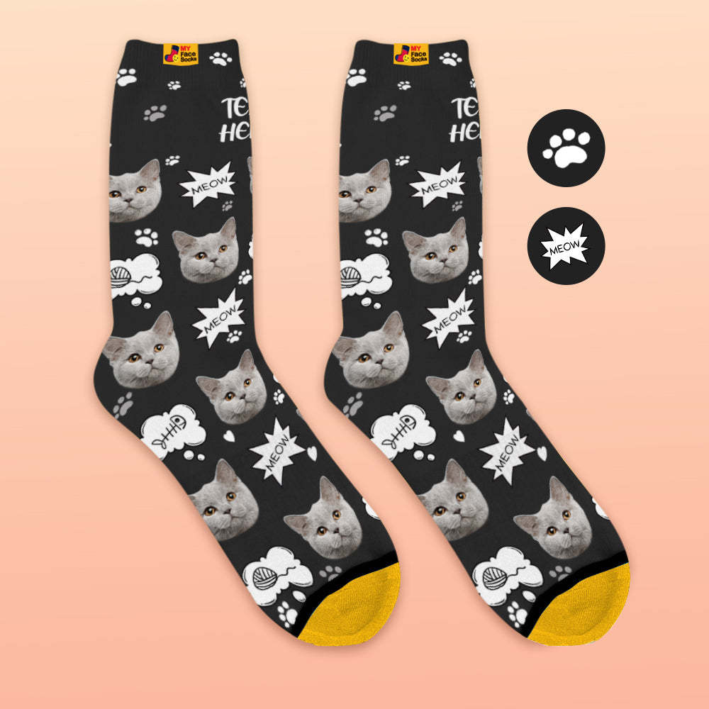 Chaussettes De Prévisualisation 3d Personnalisées Chaussettes My Face Ajouter Des Images Et Un Nom - Meow - VisageChaussettes