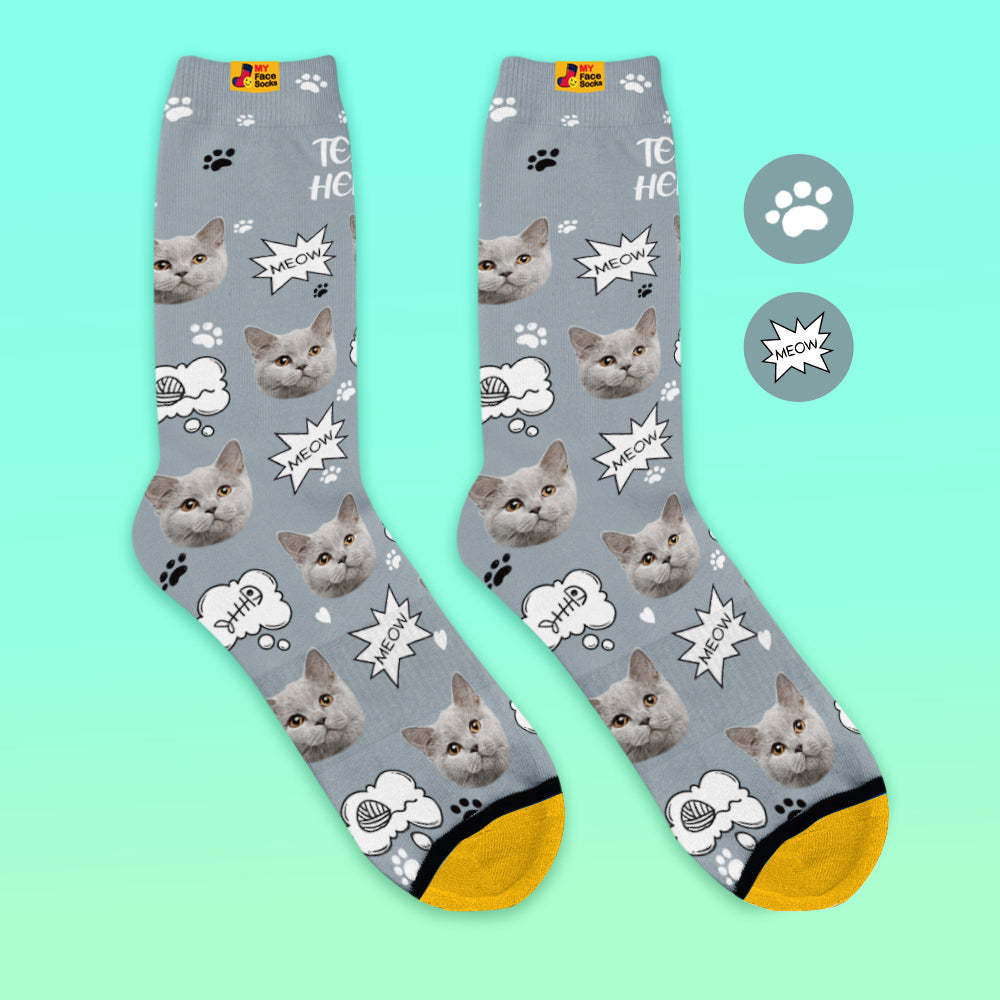 Chaussettes De Prévisualisation 3d Personnalisées Chaussettes My Face Ajouter Des Images Et Un Nom - Meow - VisageChaussettes