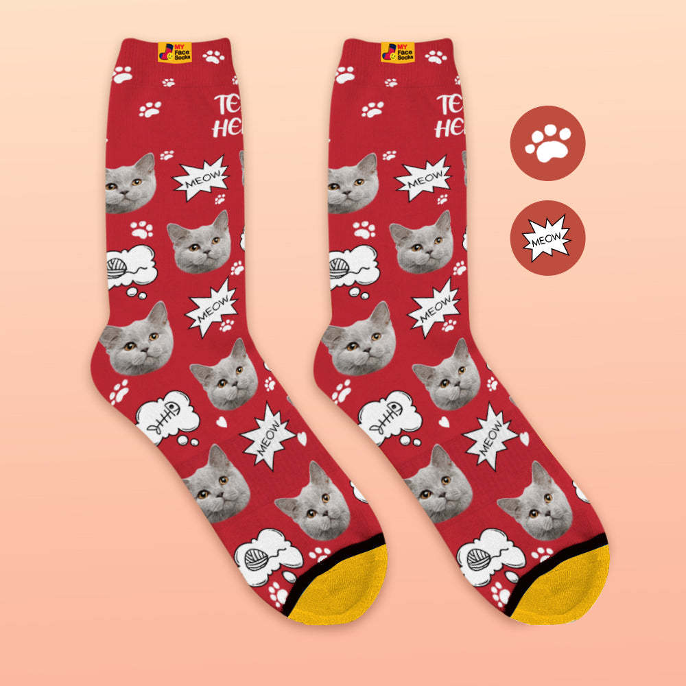 Chaussettes De Prévisualisation 3d Personnalisées Chaussettes My Face Ajouter Des Images Et Un Nom - Meow - VisageChaussettes