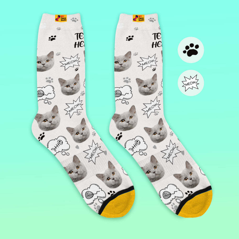 Chaussettes De Prévisualisation 3d Personnalisées Chaussettes My Face Ajouter Des Images Et Un Nom - Meow - VisageChaussettes