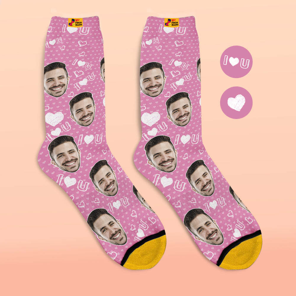 Chaussettes Imprimées Numériques 3d Personnalisées Ajoutez Des Images Et Nom I Love U Heart - VisageChaussettes