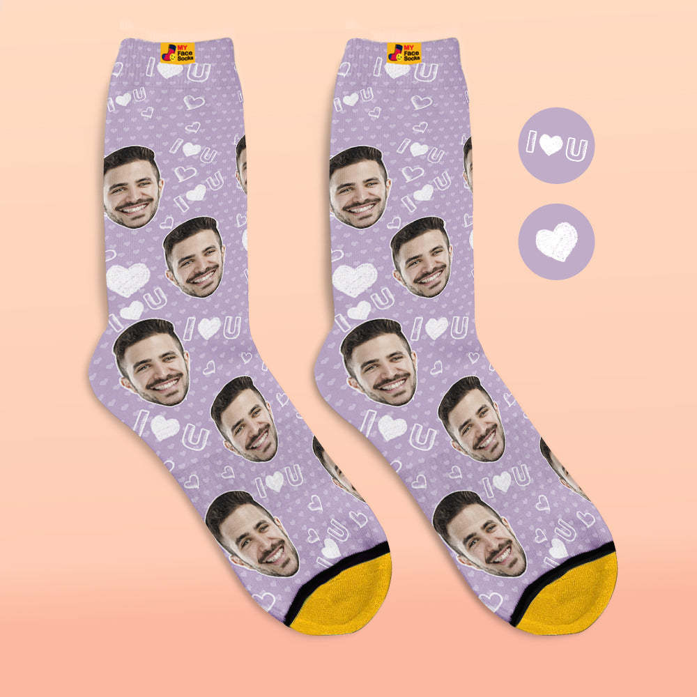 Chaussettes Imprimées Numériques 3d Personnalisées Ajoutez Des Images Et Nom I Love U Heart - VisageChaussettes