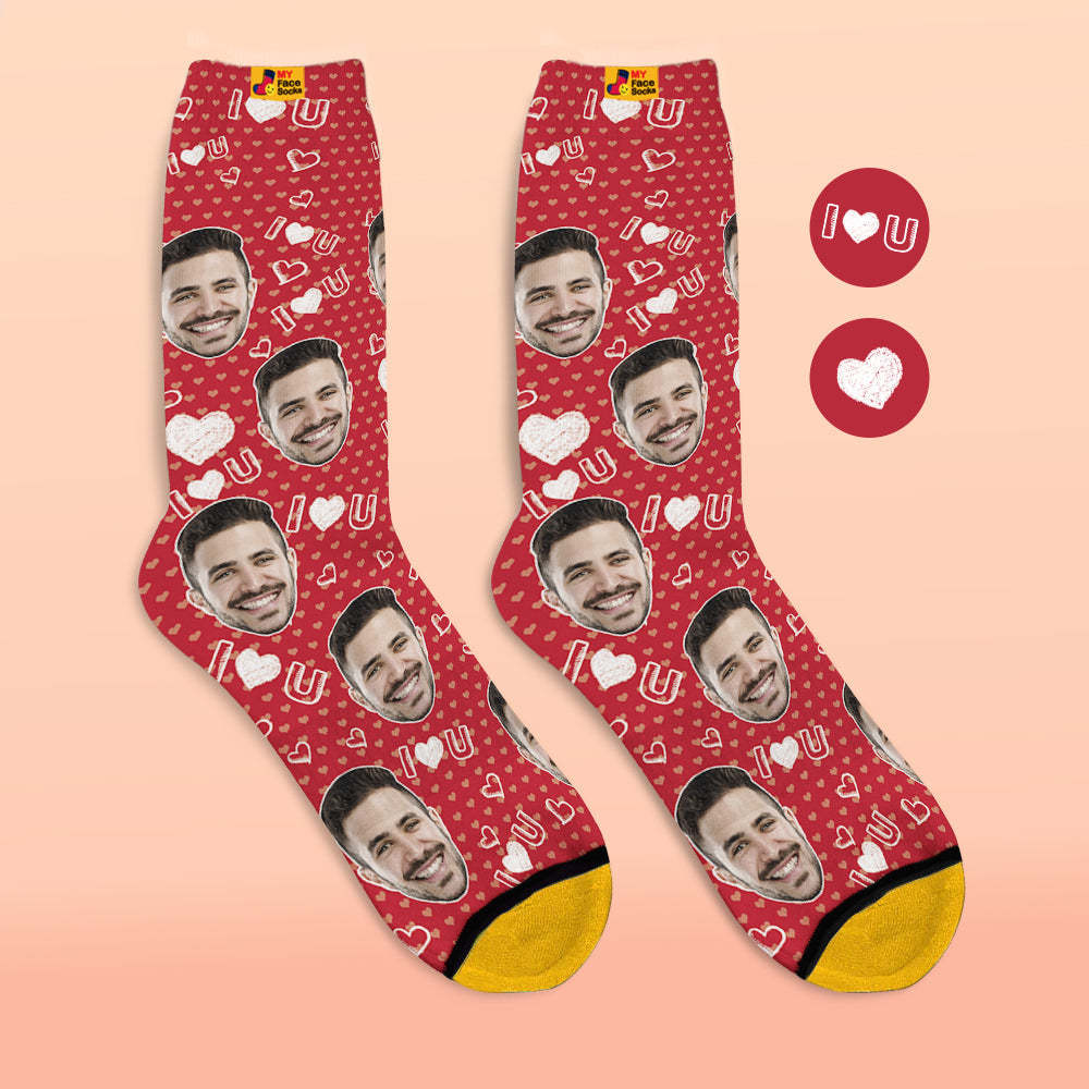 Chaussettes Imprimées Numériques 3d Personnalisées Ajoutez Des Images Et Nom I Love U Heart - VisageChaussettes