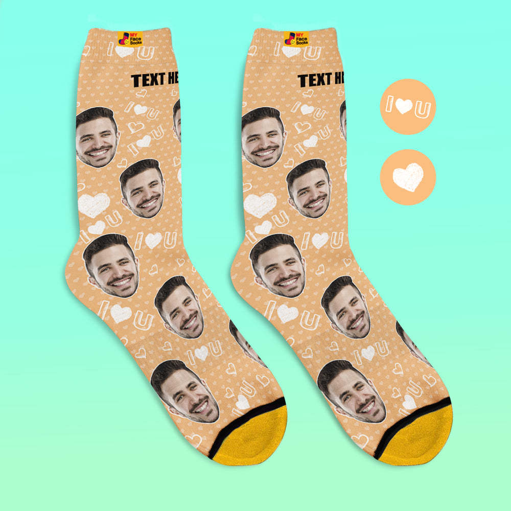 Chaussettes Imprimées Numériques 3d Personnalisées Ajoutez Des Images Et Nom I Love U Heart - VisageChaussettes