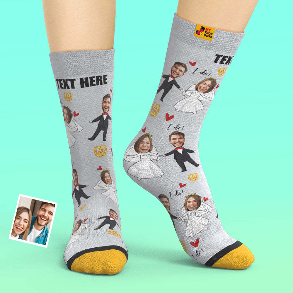 Chaussettes Imprimées Numériques 3d Personnalisées My Face Socks Ajouter Des Images Et Un Nom - Robe De Mariée - VisageChaussettes