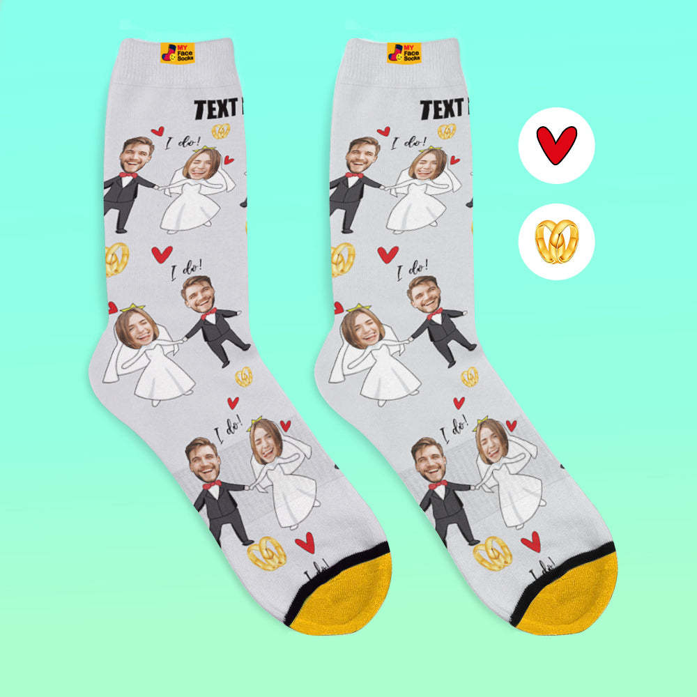 Chaussettes Imprimées Numériques 3d Personnalisées My Face Socks Ajouter Des Images Et Un Nom - Robe De Mariée - VisageChaussettes