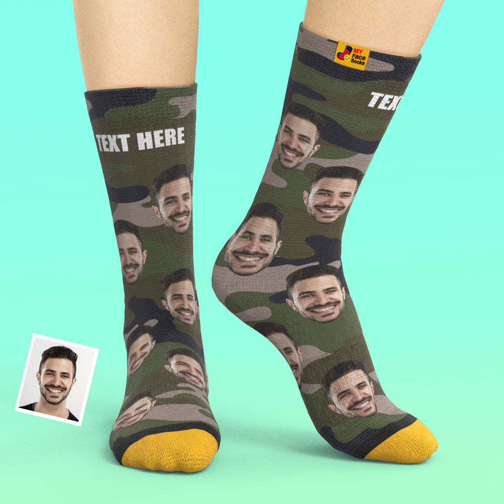 Chaussettes Imprimées Numériques 3d Personnalisées My Face Socks Ajouter Des Images Et Un Nom - Camo Vert - VisageChaussettes