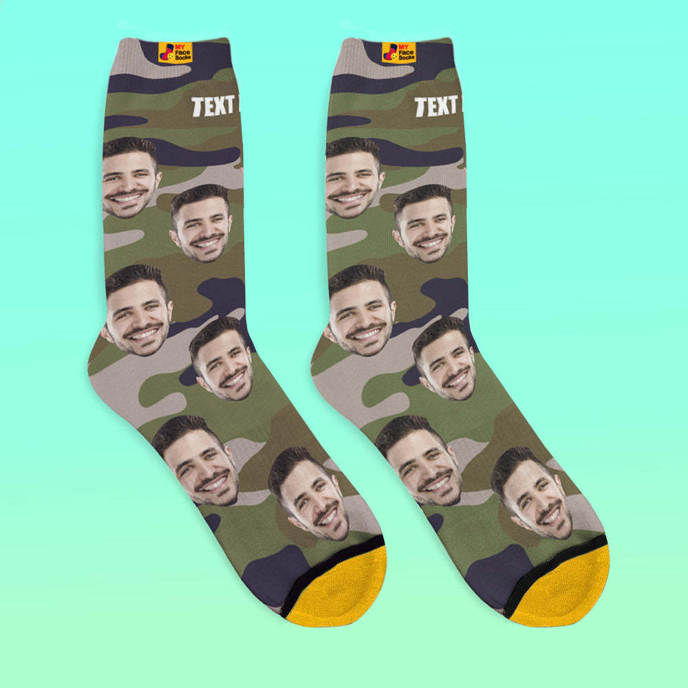 Chaussettes Imprimées Numériques 3d Personnalisées My Face Socks Ajouter Des Images Et Un Nom - Camo Vert - VisageChaussettes