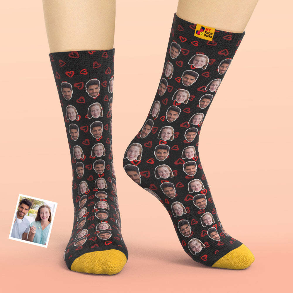 Chaussettes Imprimées Numériques 3d Personnalisées Chaussettes Photo Personnalisées Ajoutez Des Images Et Nommez Le Cœur - VisageChaussettes
