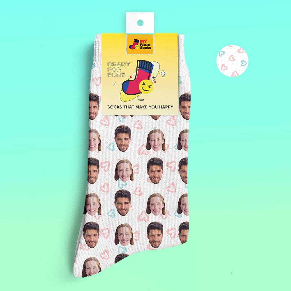 Chaussettes Imprimées Numériques 3d Personnalisées Chaussettes Photo Personnalisées Ajoutez Des Images Et Nommez Le Cœur - VisageChaussettes