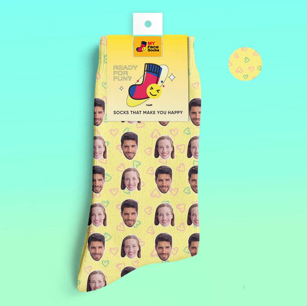 Chaussettes Imprimées Numériques 3d Personnalisées Chaussettes Photo Personnalisées Ajoutez Des Images Et Nommez Le Cœur - VisageChaussettes