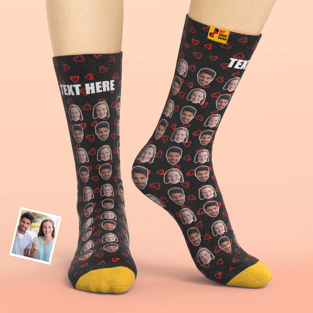 Chaussettes Imprimées Numériques 3d Personnalisées Chaussettes Photo Personnalisées Ajoutez Des Images Et Nommez Le Cœur - VisageChaussettes