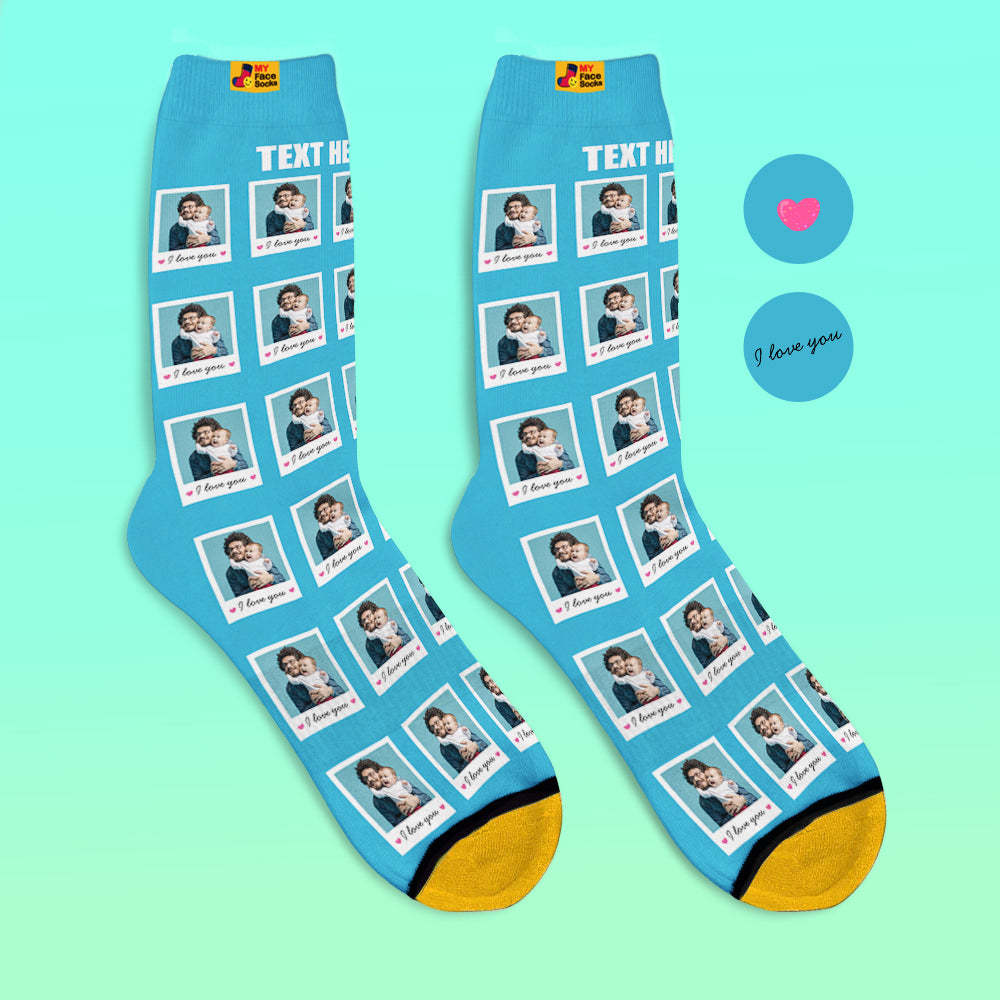 Chaussettes Imprimées Numériques 3d Personnalisées Ajoutez Des Images Et Nom Chaussettes Polaroid Je T'aime - VisageChaussettes