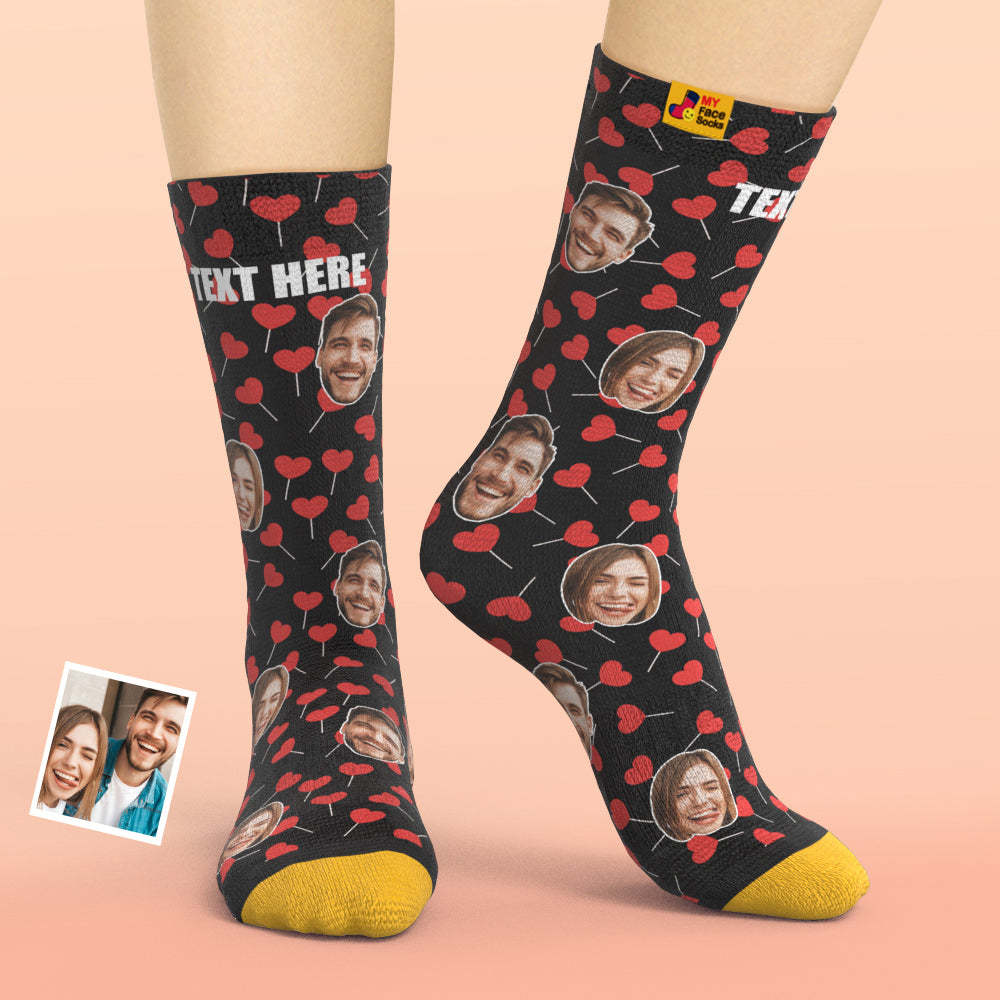 Chaussettes Imprimées Numériques 3d Personnalisées My Face Socks Ajouter Des Images Et Un Nom - Heart Lollipops - VisageChaussettes