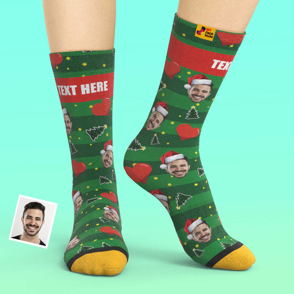 Chaussettes Imprimées Numériques 3d Personnalisées My Face Socks Ajouter Des Images Et Un Nom - Coeur De Noël - VisageChaussettes
