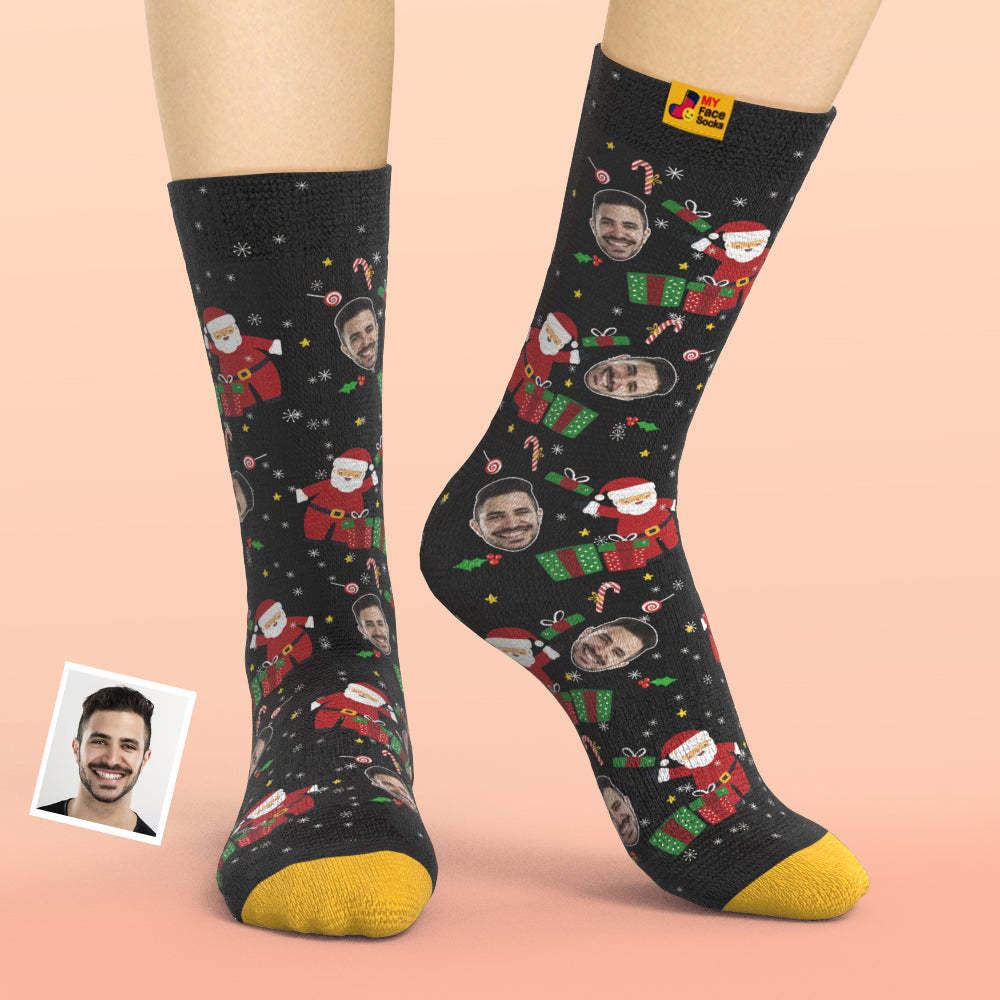Chaussettes Imprimées Numériques 3d Personnalisées Santa Funny Face Chaussettes Cadeau Surprise De Noël - VisageChaussettes