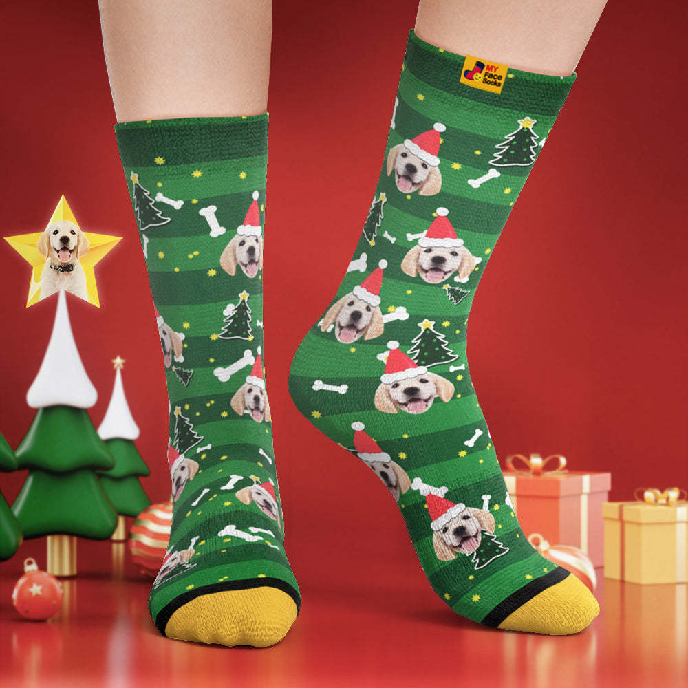 Chaussettes Imprimées Numériques 3d Personnalisées My Face Socks Ajouter Des Images Et Un Nom - Chien Du Père Noël - VisageChaussettes