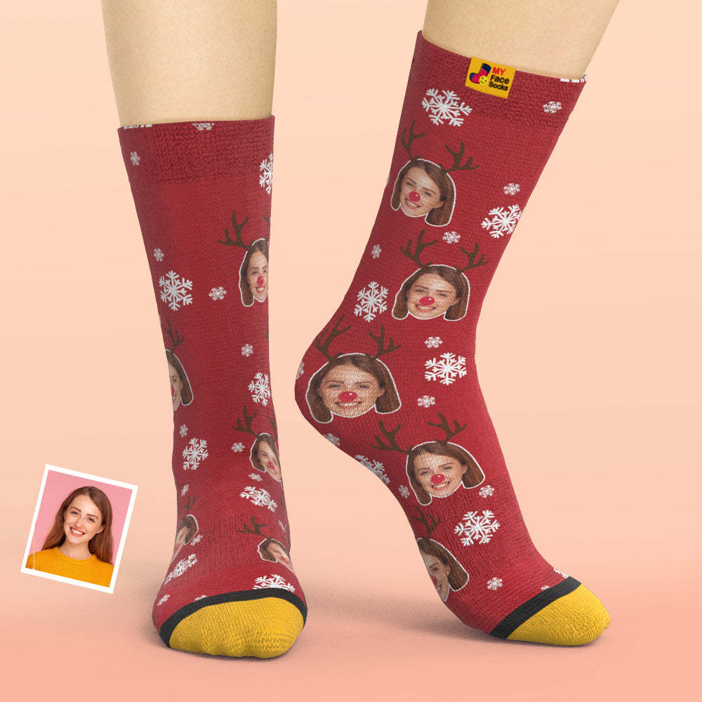 Chaussettes Imprimées Numériques 3d Personnalisées My Face Socks Ajouter Des Images Et Un Nom - Orignal De Noël - VisageChaussettes