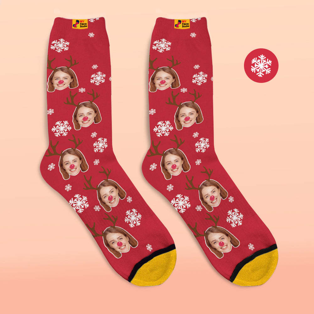 Chaussettes Imprimées Numériques 3d Personnalisées My Face Socks Ajouter Des Images Et Un Nom - Orignal De Noël - VisageChaussettes