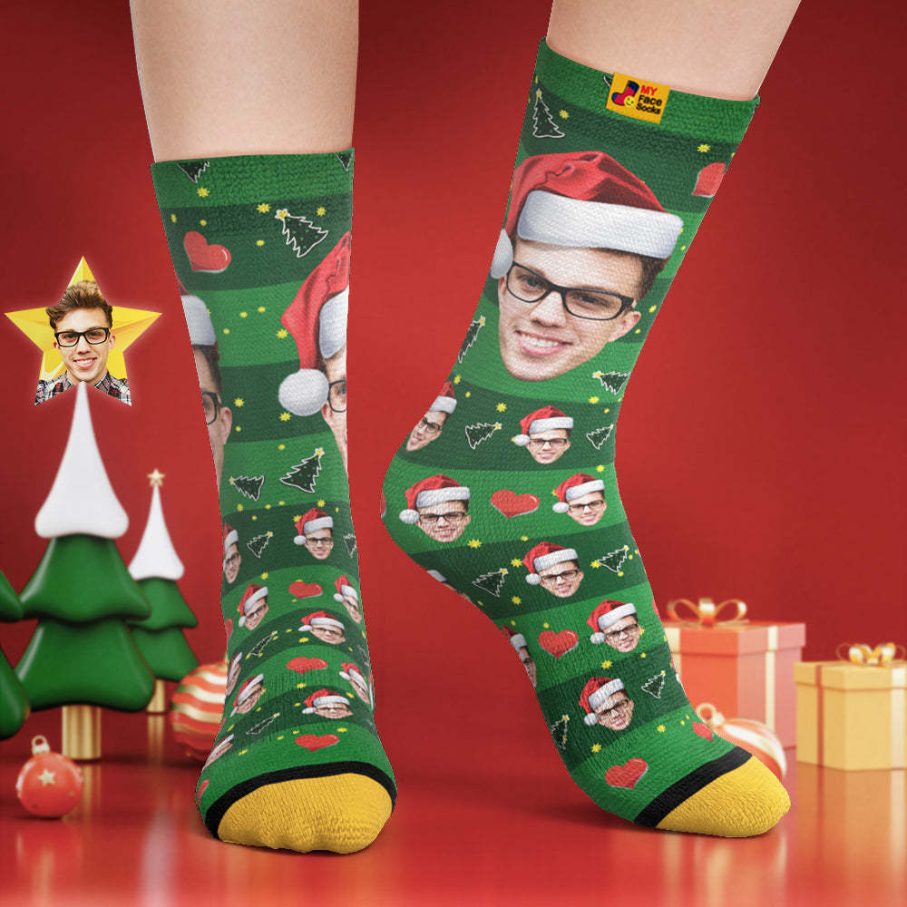 Chaussettes Imprimées Numériques 3d Personnalisées My Face Socks Ajouter Des Images Et Un Nom - Chapeau De Noël - VisageChaussettes