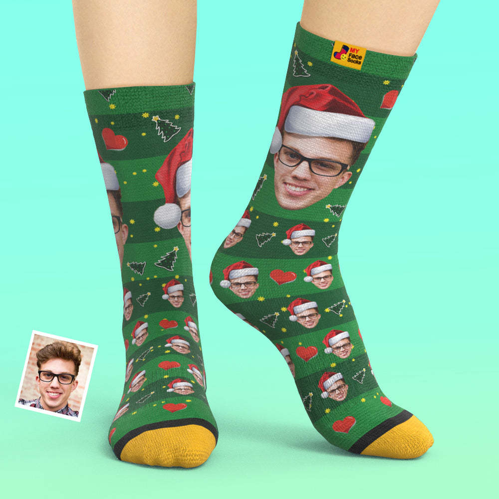 Chaussettes Imprimées Numériques 3d Personnalisées My Face Socks Ajouter Des Images Et Un Nom - Chapeau De Noël - VisageChaussettes