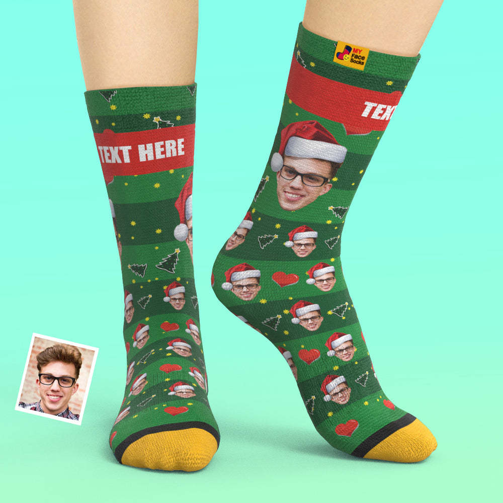 Chaussettes Imprimées Numériques 3d Personnalisées My Face Socks Ajouter Des Images Et Un Nom - Chapeau De Noël - VisageChaussettes