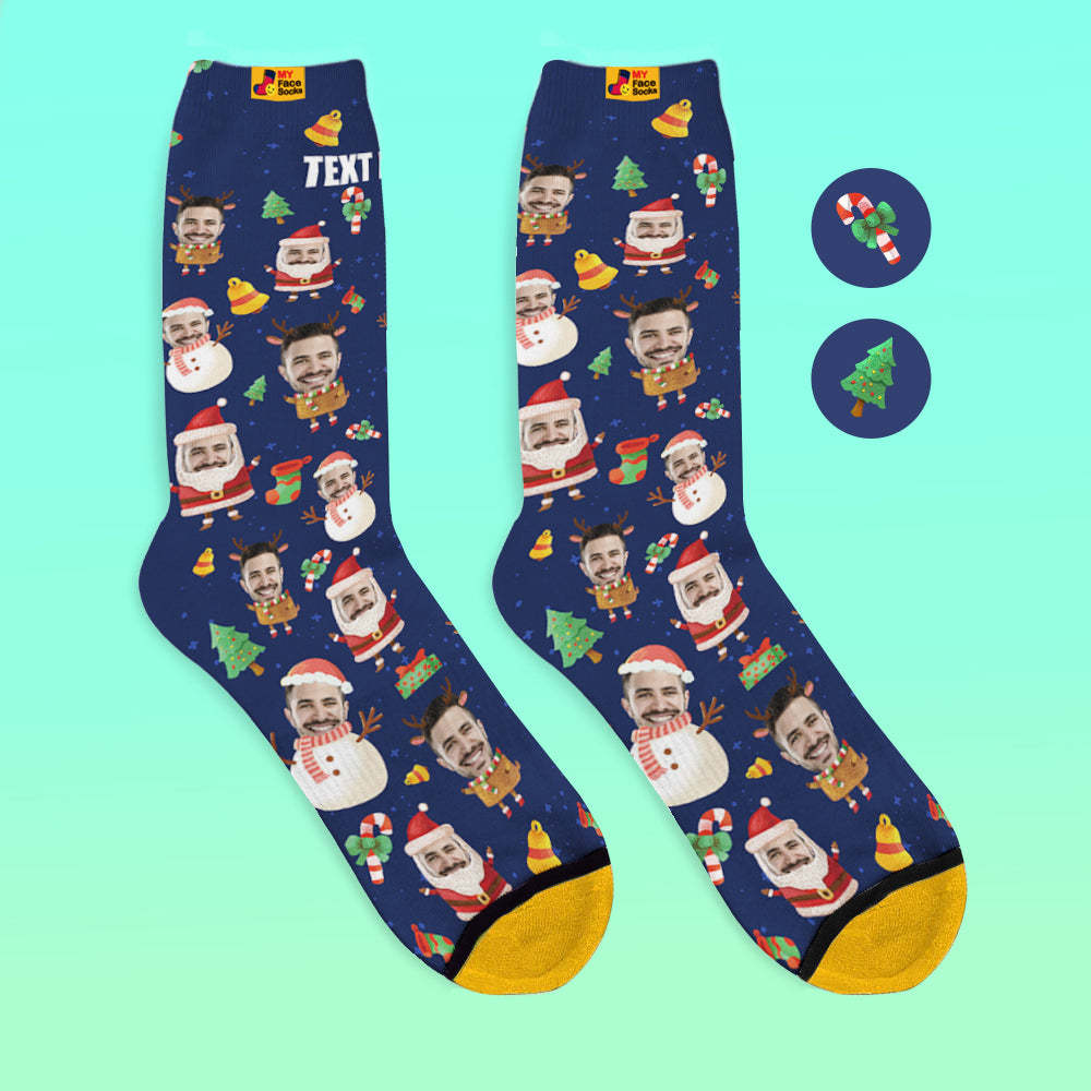 Chaussettes Imprimées Numériques 3d Personnalisées My Face Socks Ajoutez Des Images Et Un Nom - Père Noël Et Bonhomme De Neige - VisageChaussettes