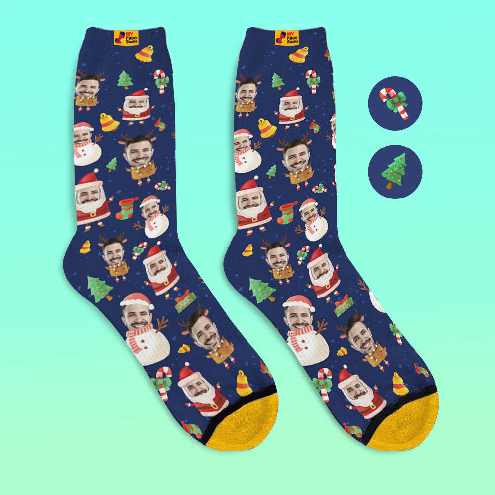 Chaussettes Imprimées Numériques 3d Personnalisées My Face Socks Ajoutez Des Images Et Un Nom - Père Noël Et Bonhomme De Neige - VisageChaussettes