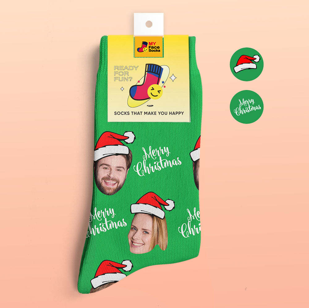 Chaussettes Imprimées Numériques 3d Personnalisées Père Noël Chaussettes Joyeux Noël - VisageChaussettes