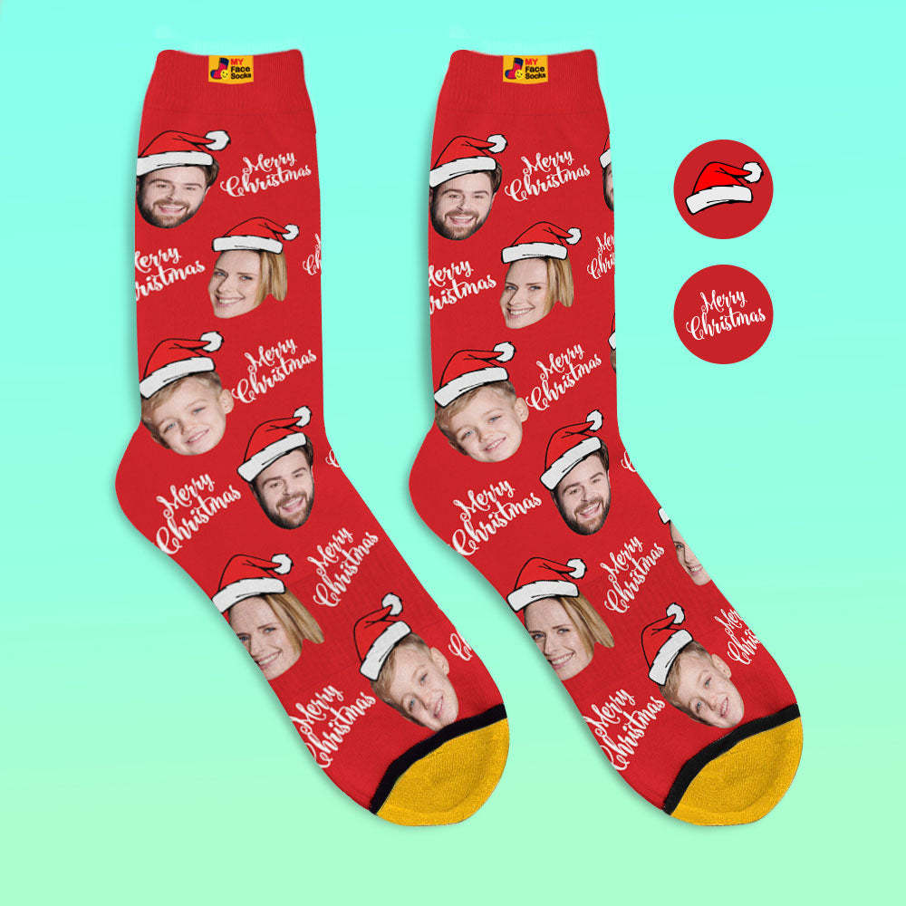 Chaussettes Imprimées Numériques 3d Personnalisées Père Noël Chaussettes Joyeux Noël - VisageChaussettes