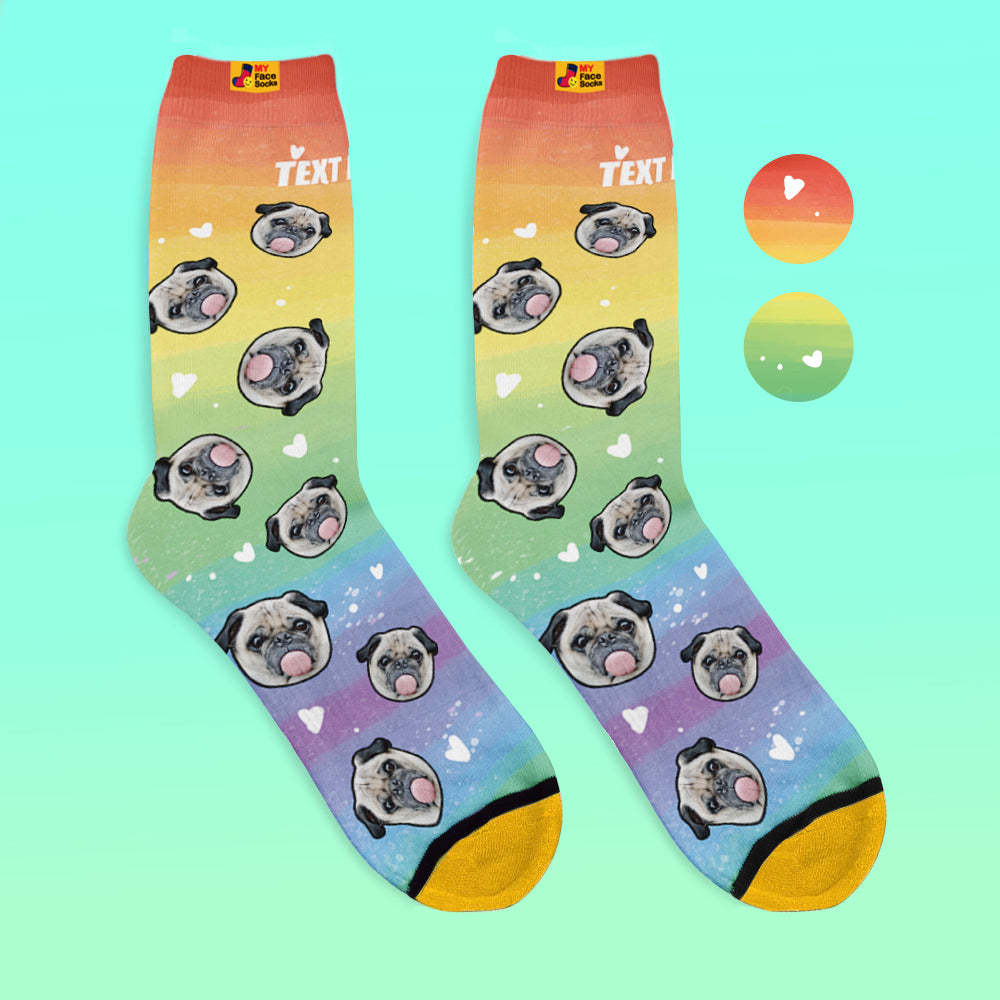 Chaussettes Imprimées Numériques 3d Personnalisées My Face Socks Ajouter Des Images Et Un Nom - Rainbow Dog - VisageChaussettes