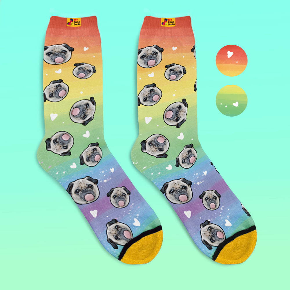 Chaussettes Imprimées Numériques 3d Personnalisées My Face Socks Ajouter Des Images Et Un Nom - Rainbow Dog - VisageChaussettes