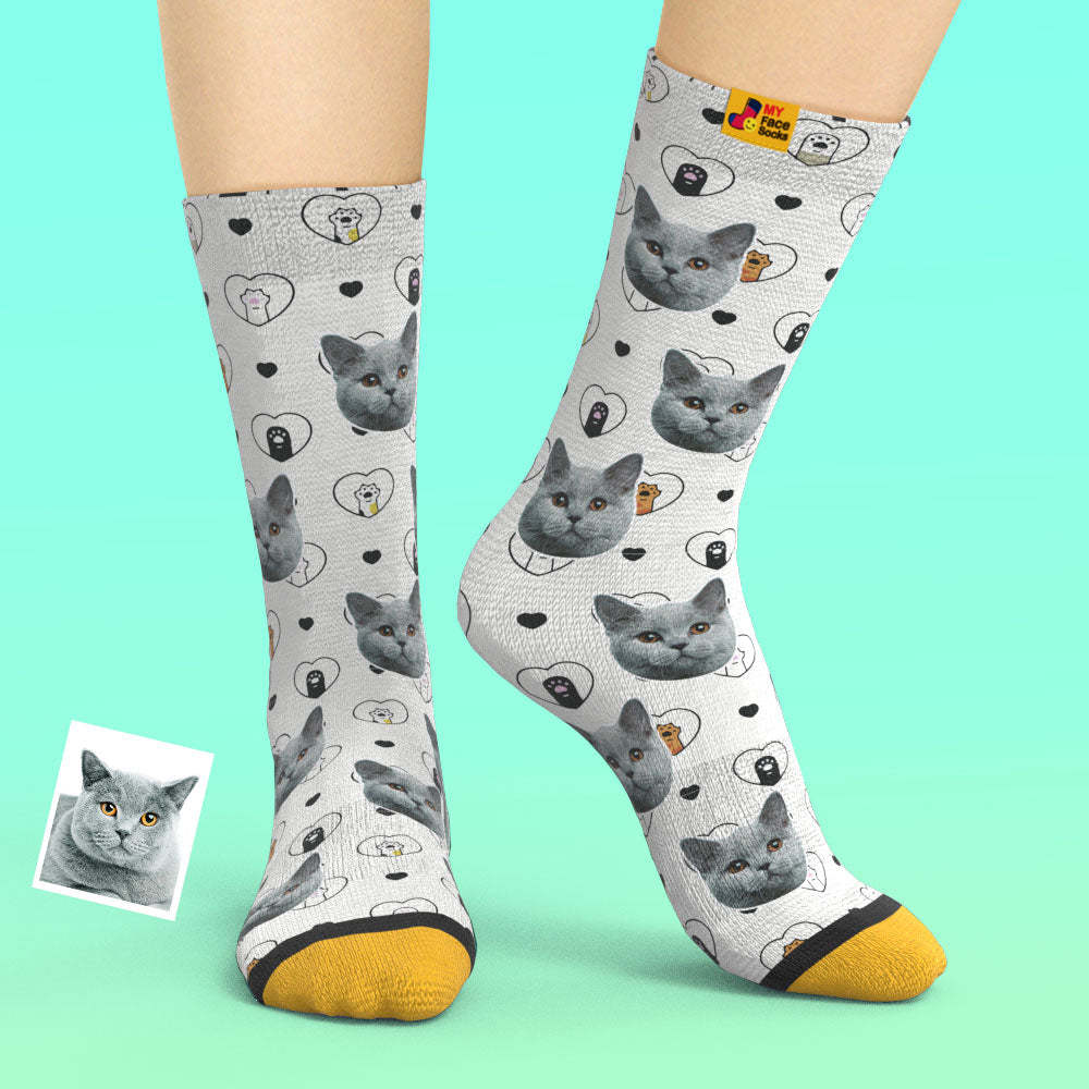 Chaussettes Imprimées Numériques 3d Personnalisées My Face Socks Ajoutez Des Images Et Un Nom - Cadeaux Pour Les Amoureux Des Chats - VisageChaussettes