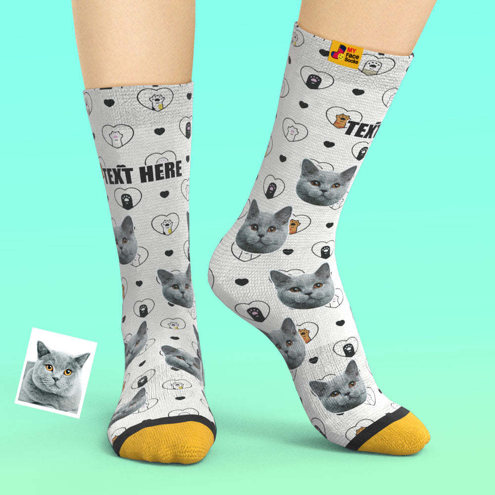 Chaussettes Imprimées Numériques 3d Personnalisées My Face Socks Ajoutez Des Images Et Un Nom - Cadeaux Pour Les Amoureux Des Chats - VisageChaussettes