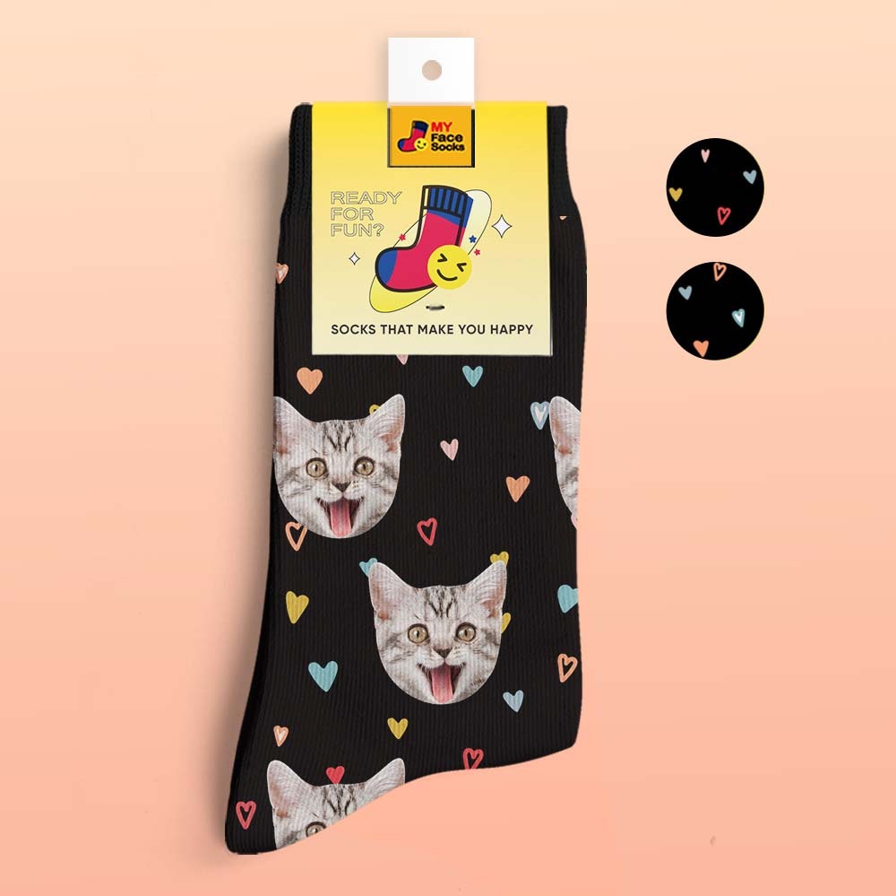 Chaussettes Imprimées Numériques 3d Personnalisées My Face Socks Ajouter Des Images Et Un Nom - Coeurs Colorés - VisageChaussettes
