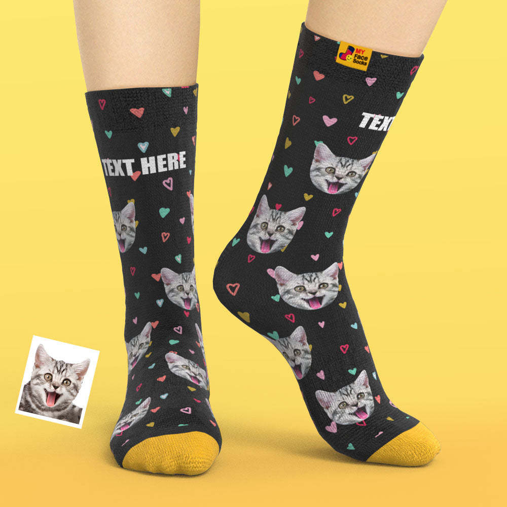 Chaussettes Imprimées Numériques 3d Personnalisées My Face Socks Ajouter Des Images Et Un Nom - Coeurs Colorés - VisageChaussettes