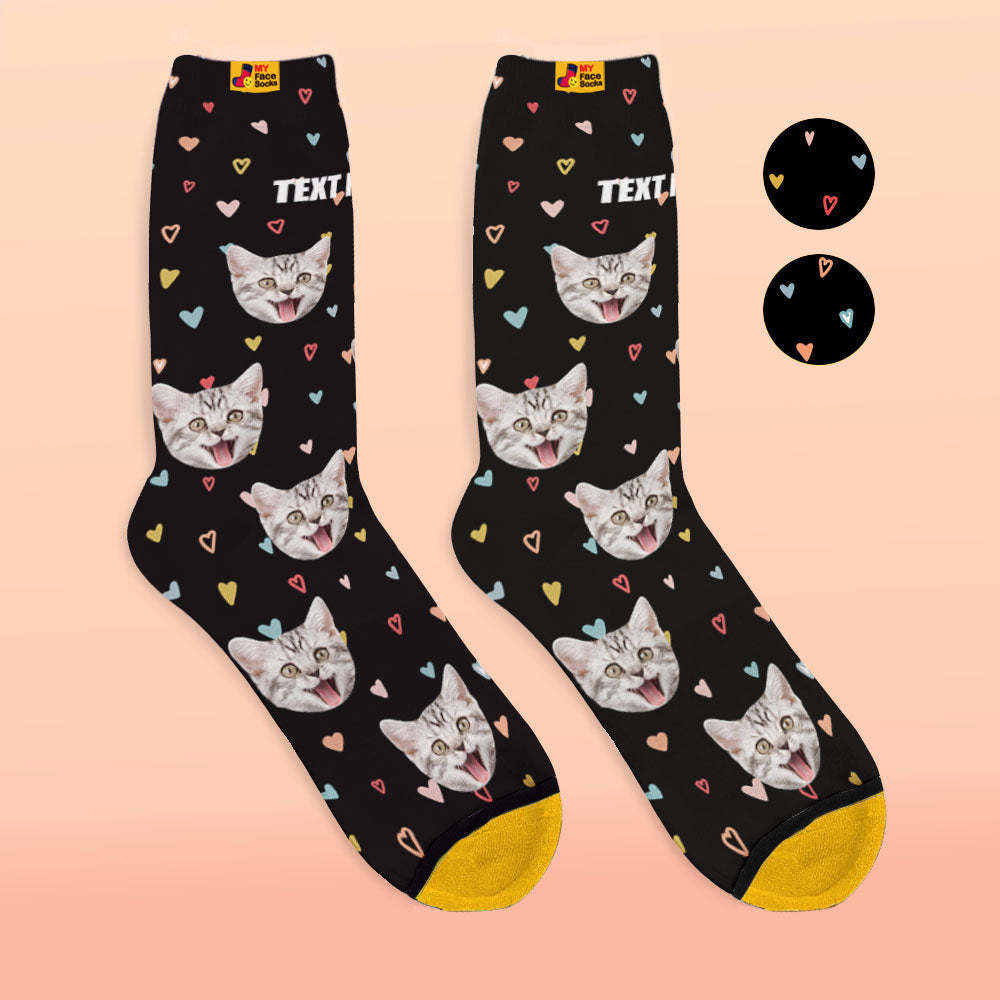 Chaussettes Imprimées Numériques 3d Personnalisées My Face Socks Ajouter Des Images Et Un Nom - Coeurs Colorés - VisageChaussettes