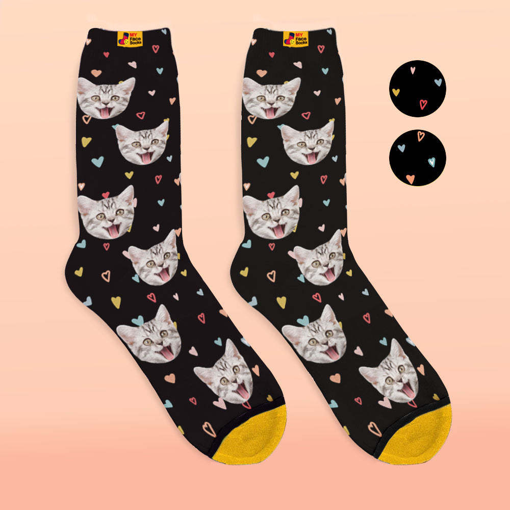 Chaussettes Imprimées Numériques 3d Personnalisées My Face Socks Ajouter Des Images Et Un Nom - Coeurs Colorés - VisageChaussettes