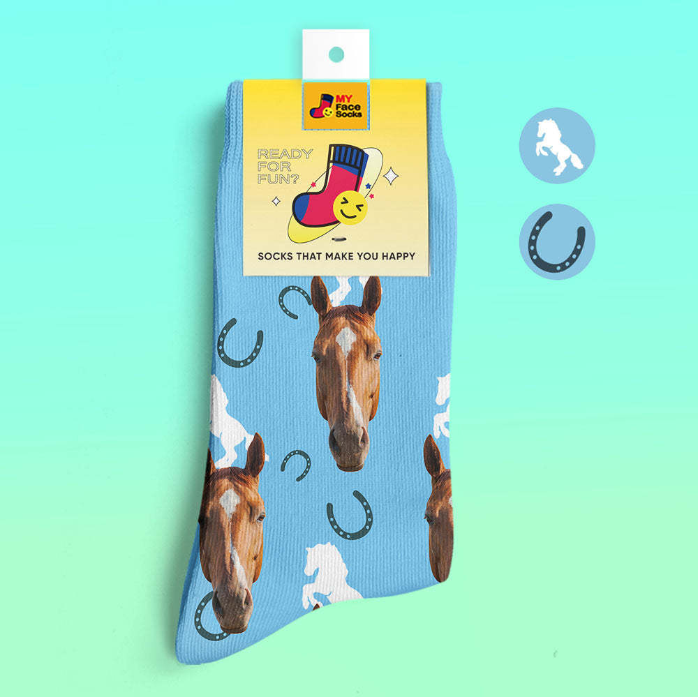 Chaussettes Imprimées Numériques 3d Personnalisées Ajouter Des Images Et Nommer Le Cheval - VisageChaussettes